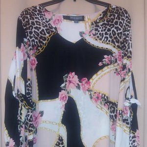 BOLD elements Cut to curve Long sleeved Animal & Floral print blouse